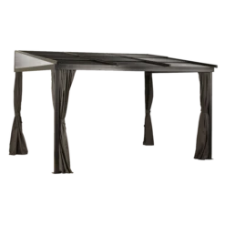 Francfort Wall-Mounted Hardtop Gazebo, 10 Ft. X 12 Ft. Dark Brown