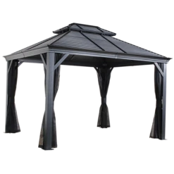 Mykonos II Double Roof Hardtop Gazebo, 12 Ft. X 14 Ft. Dark Gray