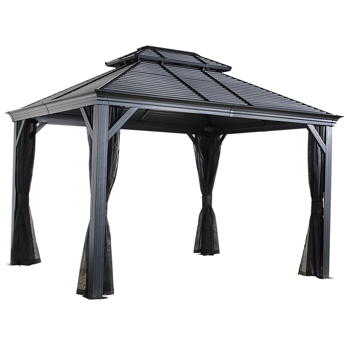 Mykonos II Double Roof Hardtop Gazebo, 12 Ft. X 14 Ft. Dark Gray 1 Mykonos II Double Roof Hardtop Gazebo, 12 Ft. X 14 Ft. Dark Gray