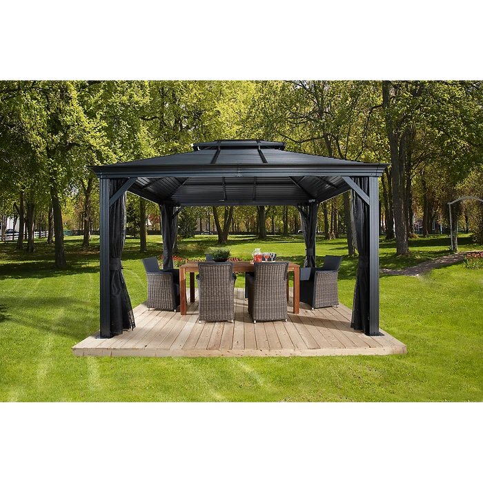 Mykonos II Double Roof Hardtop Gazebo, 12 Ft. X 14 Ft. Dark Gray 2 Mykonos II Double Roof Hardtop Gazebo, 12 Ft. X 14 Ft. Dark Gray - Image 2