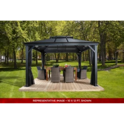 Mykonos II Double Roof Hardtop Gazebo, 12 Ft. X 14 Ft. Dark Gray 16 Mykonos II Double Roof Hardtop Gazebo, 12 Ft. X 14 Ft. Dark Gray -ShelterLogic || Arrow Shop 500 9165357 6