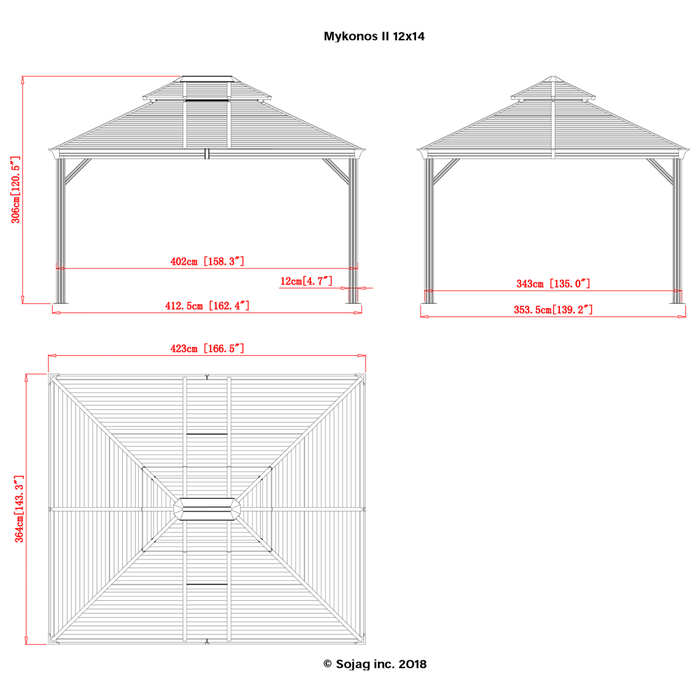 Mykonos II Double Roof Hardtop Gazebo, 12 Ft. X 14 Ft. Dark Gray 10 Mykonos II Double Roof Hardtop Gazebo, 12 Ft. X 14 Ft. Dark Gray - Image 10