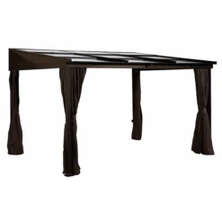 Sutton Wall-Mounted Hardtop Gazebo, 10 Ft. X 12 Ft. Dark Brown