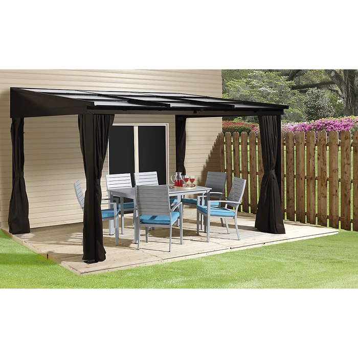 Sutton Wall-Mounted Hardtop Gazebo, 10 Ft. X 12 Ft. Dark Brown 2 Sutton Wall-Mounted Hardtop Gazebo, 10 Ft. X 12 Ft. Dark Brown - Image 2