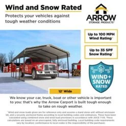 Arrow Carport, 12 Ft. X 60 Ft. X 7 Ft. Charcoal 14 Arrow Carport, 12 Ft. X 60 Ft. X 7 Ft. Charcoal -ShelterLogic || Arrow Shop arrow carport infographic wind snow 12w charcoal 9