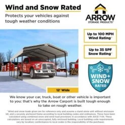 Arrow Carport, 12 Ft. X 87 Ft. X 7 Ft. Eggshell -ShelterLogic || Arrow Shop arrow carport infographic wind snow 12w eggshell 12