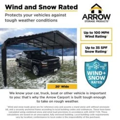 Arrow Carport, 20 Ft. X 96 Ft. X 7 Ft. Charcoal 12 Arrow Carport, 20 Ft. X 96 Ft. X 7 Ft. Charcoal -ShelterLogic || Arrow Shop arrow carport infographic wind snow 20w charcoal 1 16