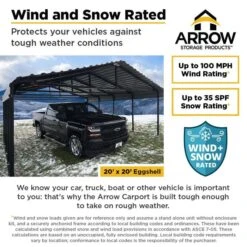Arrow Carport, 20 Ft. X 56 Ft. X 7 Ft. Eggshell -ShelterLogic || Arrow Shop arrow carport infographic wind snow 20w eggshell 9