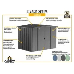 Arrow Classic Steel Storage Shed, 6 Ft. X 7 Ft., Blue Grey 14 Arrow Classic Steel Storage Shed, 6 Ft. X 7 Ft., Blue Grey -ShelterLogic || Arrow Shop arrowclassic peak infographic 1