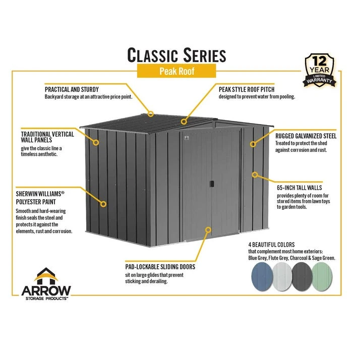 Arrow Classic Steel Storage Shed, Flute Grey 2 Arrow Classic Steel Storage Shed, Flute Grey - Image 2