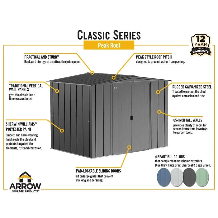 Arrow Classic Steel Storage Shed, 10 Ft. X 8 Ft., Charcoal 2 Arrow Classic Steel Storage Shed, 10 Ft. X 8 Ft., Charcoal - Image 2