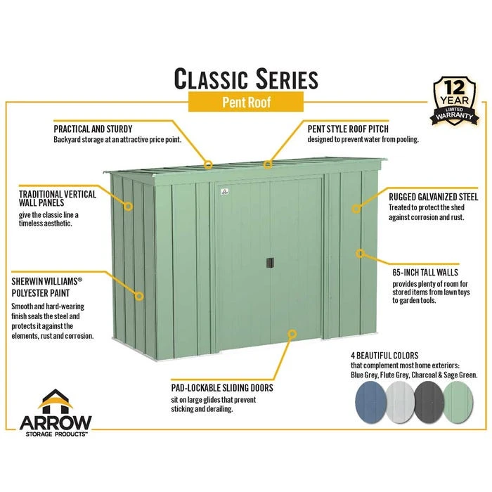 Arrow Classic Steel Storage Shed, 10 Ft. X 4 Ft., Charcoal 2 Arrow Classic Steel Storage Shed, 10 Ft. X 4 Ft., Charcoal - Image 2