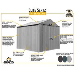 Arrow Elite Steel Storage Shed, 10x8, Blue Grey -ShelterLogic || Arrow Shop arrowelite 10x8 infographic 2