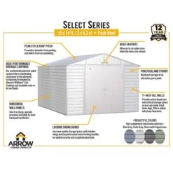 Arrow Select Steel Storage Shed, 10x14, Charcoal 18 Arrow Select Steel Storage Shed, 10x14, Charcoal -ShelterLogic || Arrow Shop arrowselect 10x14 peak infographic 1