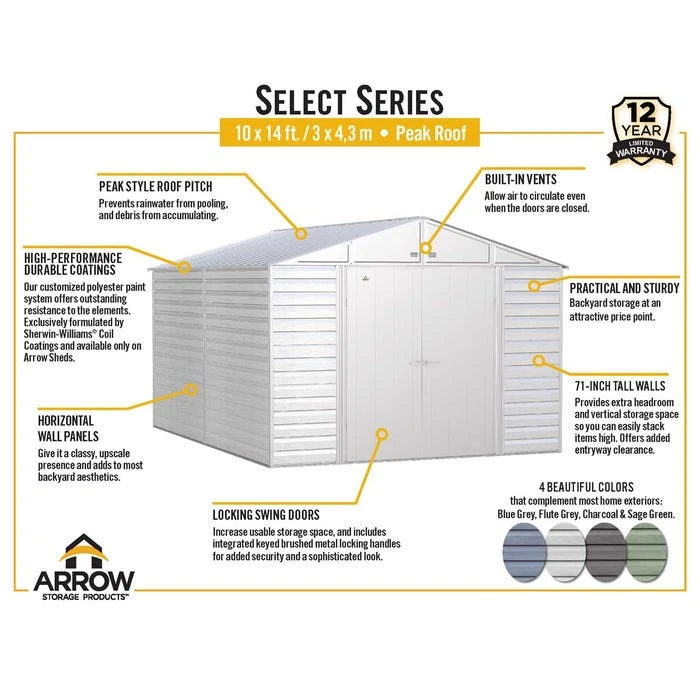 Arrow Select Steel Storage Shed, 10x14, Charcoal 5 Arrow Select Steel Storage Shed, 10x14, Charcoal - Image 5