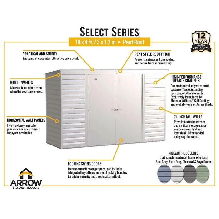 Arrow Select Steel Storage Shed, 10x4, Charcoal 3 Arrow Select Steel Storage Shed, 10x4, Charcoal - Image 3