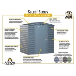 Arrow Select Steel Storage Shed, 6x5, Charcoal 18 Arrow Select Steel Storage Shed, 6x5, Charcoal -ShelterLogic || Arrow Shop arrowselect 6x5 peak infographic 1