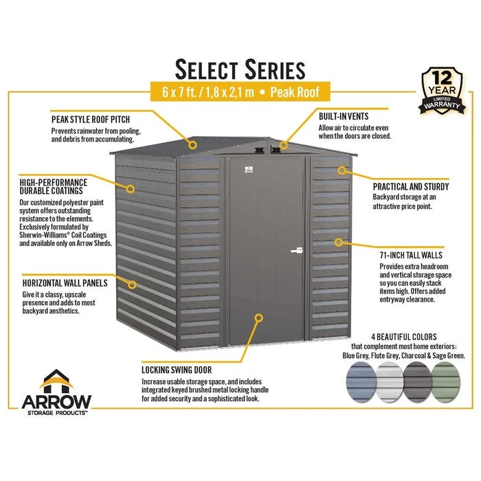 Arrow Select Steel Storage Shed, 6x7, Charcoal 4 Arrow Select Steel Storage Shed, 6x7, Charcoal - Image 4