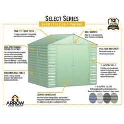 Arrow Select Steel Storage Shed, 8x8, Flute Grey 16 Arrow Select Steel Storage Shed, 8x8, Flute Grey -ShelterLogic || Arrow Shop arrowselect 8x8 peak infographic 2