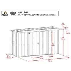 Arrow Classic Steel Storage Shed, 10 Ft. X 4 Ft., Blue Grey -ShelterLogic || Arrow Shop classic 10x4 schematic 1 1 1
