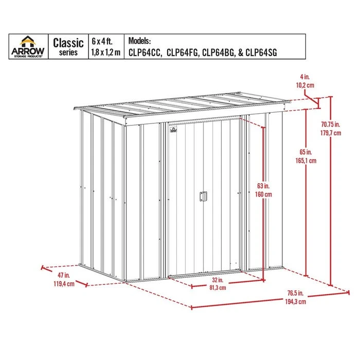 Arrow Classic Steel Storage Shed, 6 Ft. X 4 Ft., Charcoal 10 Arrow Classic Steel Storage Shed, 6 Ft. X 4 Ft., Charcoal - Image 10