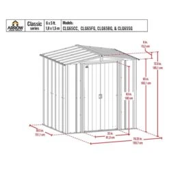 Arrow Classic Steel Storage Shed, 6 Ft. X 5 Ft., Flute Grey -ShelterLogic || Arrow Shop classic 6x5 schematic 1 1
