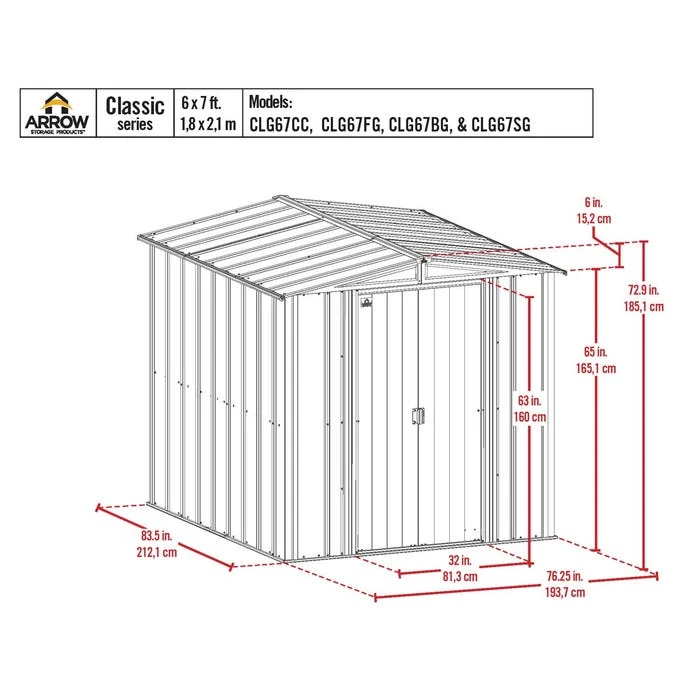Arrow Classic Steel Storage Shed, 6 Ft. X 7 Ft., Blue Grey 11 Arrow Classic Steel Storage Shed, 6 Ft. X 7 Ft., Blue Grey - Image 11