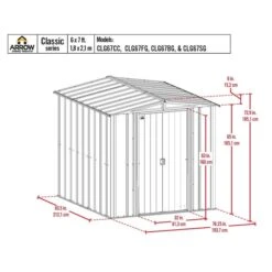 Arrow Classic Steel Storage Shed, 6 Ft. X 7 Ft., Flute Grey -ShelterLogic || Arrow Shop classic 6x7 schematic 1 1