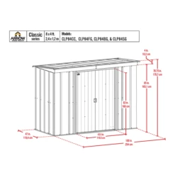 Arrow Classic Steel Storage Shed, 8 Ft. X 4 Ft., Blue Grey -ShelterLogic || Arrow Shop classic 8x4 schematic 1 1 1
