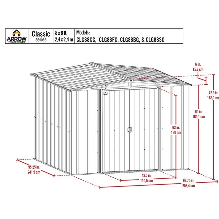 Arrow Classic Steel Storage Shed, 8 Ft. X 8 Ft., Blue Grey 10 Arrow Classic Steel Storage Shed, 8 Ft. X 8 Ft., Blue Grey - Image 10