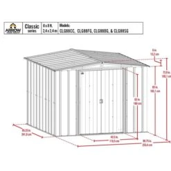 Arrow Classic Steel Storage Shed, 8 Ft. X 8 Ft., Charcoal -ShelterLogic || Arrow Shop classic 8x8 schematic 1