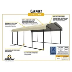 Arrow Carport, 12 Ft. X 20 Ft. X 7 Ft. Vinyl Almond 8 Arrow Carport, 12 Ft. X 20 Ft. X 7 Ft. Vinyl Almond -ShelterLogic || Arrow Shop cphv122007a infographics