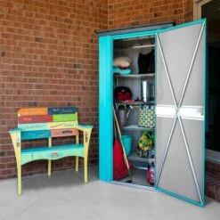 Spacemaker Patio Steel Storage Shed, 4 Ft. X 3 Ft. Teal And Anthracite -ShelterLogic || Arrow Shop cy43t21 image 04 l