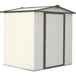 EZEE Shed® Steel Storage Shed, 6 Ft. X 5 Ft. Cream With Charcoal Trim