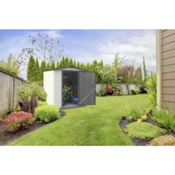 EZEE Shed® Steel Storage Shed, 6 Ft. X 5 Ft. Cream With Charcoal Trim 10 EZEE Shed® Steel Storage Shed, 6 Ft. X 5 Ft. Cream With Charcoal Trim -ShelterLogic || Arrow Shop ez6565lvcrcc 2