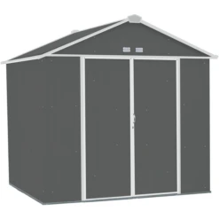 EZEE Shed® Steel Storage Shed, 8 Ft. X 7 Ft. Charcoal With Cream Trim