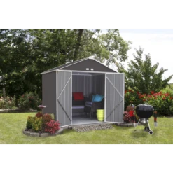 EZEE Shed® Steel Storage Shed, 8 Ft. X 7 Ft. Charcoal With Cream Trim 11 EZEE Shed® Steel Storage Shed, 8 Ft. X 7 Ft. Charcoal With Cream Trim -ShelterLogic || Arrow Shop ez8772hvcccr 2