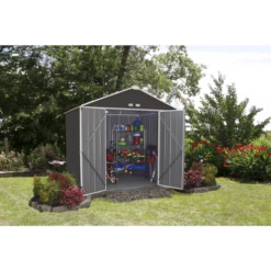 EZEE Shed® Steel Storage Shed, 8 Ft. X 7 Ft. Charcoal With Cream Trim 13 EZEE Shed® Steel Storage Shed, 8 Ft. X 7 Ft. Charcoal With Cream Trim -ShelterLogic || Arrow Shop ez8772hvcccr 4