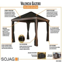 Valencia Gazebo Wood Finish 12 X 12 Ft. 12 Valencia Gazebo Wood Finish 12 X 12 Ft. -ShelterLogic || Arrow Shop valencia infographic